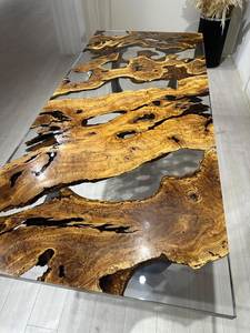 Modern Live Edge <b>Resin</b> Farmhouse Dining <b>Table</b> Rectangle Handmade Metal Legs Customizable Home Furniture 6 Seater Durable - Product Image 2