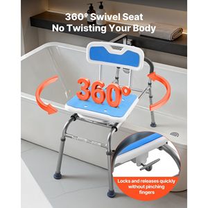 Sedia da doccia scorrevole da 180 kg con sedile girevole, panca imbottita per il trasferimento in vasca, con braccioli e schienale - Attrezzatura di sicurezza per il bagno - Product Image 3