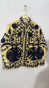 Hand Embroidered Velvet Jacket Mandarin Collar Floral Pattern Full Sleeve Prairie Chic Style Women's Autumn <b>Coat</b> Wholesale - Product Image 4
