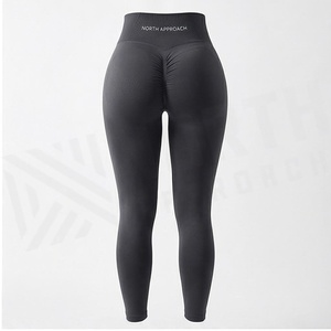 High Waist Full Length <b>Seamless</b> <b>Leggings</b> Solid Black Spandex Nylon Four-Way Stretch Yoga Wear Women's Sportswear - Product Image 2