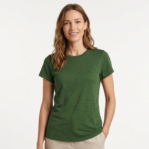 Women's Green Crew Neck Short Sleeve T-Shirt Solid Color Casual Regular Fit 100% Cotton Jersey Breathable Style made Bangladesh - Product Image 4