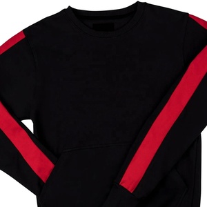 Sweat-shirt noir à col rond pour femme avec rayures rouges, manches longues, en coton tricoté, haut décontracté avec poches, vêtement d'automne - Product Image 2