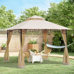 Gazebo 10x10 con Tetto a Doppia Ventilazione e Pareti Laterali in Rete con Cerniera, Colore Kaki, per Giardino e Patio - Product Image 2
