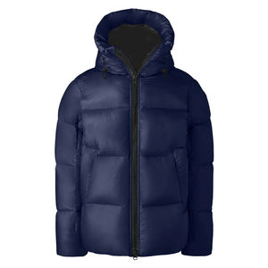 Veste matelassée en coton bleu marine à capuche pour homme, coupe-vent décontracté en toile, fermeture éclair, couleur unie, coupe régulière - Product Image 2