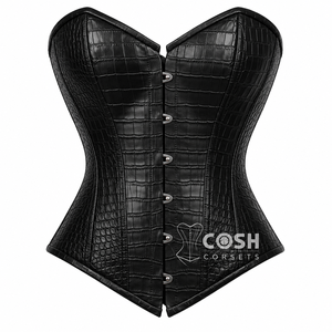 Corsé de cuero con textura de cocodrilo negro para mujer, moldeador de figura. - Product Image 1