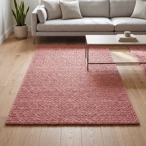 Elegant Blush <b>Pink</b> Solid Color Wool Area Rug, Modern Handwoven <b>Braided</b> Textured Loop Pile Floor Covering for Living Room Bedroom - Product Image 4