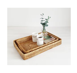 Impresionante bandeja rectangular de ratán estilo boho para oficina, fiestas promocionales, uso en mesa, decoración, la mejor calidad a tu alcance. - Product Image 3