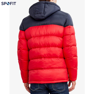<b>Hooded</b> Puffer <b>Jacket</b> <b>Red</b> Navy Color Blocking Winter Thick Polyester Windproof Casual Zipper Closure - Product Image 5