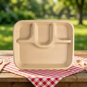 High Demand <b>Pulp</b> Moulded Disposable 4CP Meal Tray Eco Friendly Biodegradable Food Packaging Tray for Restaurant Catering - Product Image 3