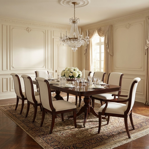 Chaise de salle à manger élégante et durable en placage de bois de satin d'acajou, dossier médaillon, style néoclassique français pour espaces intérieurs de luxe - Product Image 6