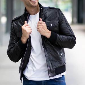 Nouvelle veste en cuir noire personnalisée avec logo pour hommes, veste classique en cuir pour hommes, veste streetwear, veste d'hiver de haute qualité - Product Image 2