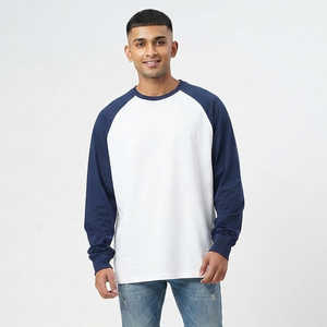 T-shirt oversize à épaules tombantes et manches raglan, 100% coton, vêtements de sport décontractés, tee-shirt à manches longues pour homme, à porter au quotidien, pour le jogging - Product Image 1