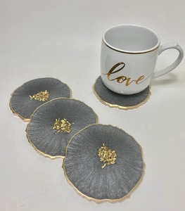 Handmade Resin Craft Coasters with Natural Stone Detailing Gold Flake Finish Stylish Tabletop Drink <b>Protection</b> Set - Product Image 4