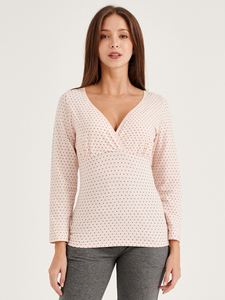 Bmama – haut de pyjama de maternité à pois roses, chemise de nuit à manches longues pour allaitement, vêtements de nuit post-partum, vente en gros - Product Image 1