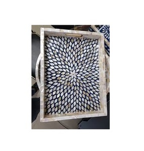 Classic Luxury Handcrafted Ramadan Eid Holiday <b>MOP</b> Serving Trays Wholesale Price From India Home Fruits Table Serving Tray - Product Image 6