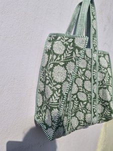 Bolso Tote Vintage Acolchado de Algodón Ligero de Color Verde Sólido, Abierto por Arriba, para Compras, Viajes, Mercado, Uso Diario, Todas las Temporadas - Product Image 4