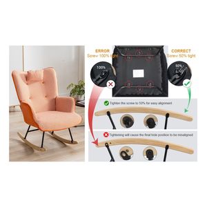 Poltrona a dondolo da 35,5 pollici in morbido tessuto pied-de-poule e pelle, comoda poltrona a dondolo con schienale alto per cameretta e soggiorno - Product Image 2