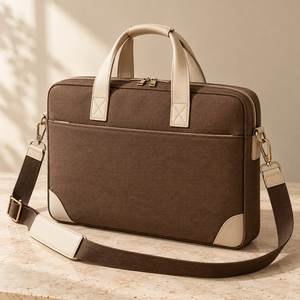 Porte-documents en toile marron pour ordinateur portable, pour hommes, femmes, unisexe, sac d'affaires avec bandoulière réglable - Product Image 1