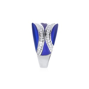 Anillo de Diamantes con Ondas Superpuestas, Banda Celestial, Diamantes con Brillo Bronceado y Luz de Medianoche - Product Image 4
