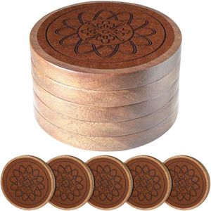 Ensemble de sous-verres en bois de manguier faits à la main avec design artistique électrique en bois brûlé fractal, sous-verres ronds écologiques pour thé et café avec support - Product Image 5