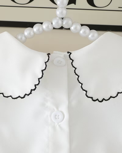 Girls White Short Sleeve Top Peter Pan Collar Black Elastic Waist Shorts Sweet Style Two Piece Set Polyester/Cotton Comfortable - Product Image 4
