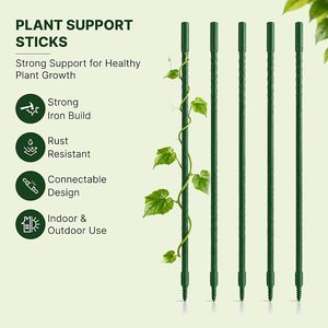 Bâtons de soutien pour plantes, lot de 5 piquets en fer verts pour plantes grimpantes avec conception connectable pour plantes grimpantes d'intérieur et d'extérieur - Product Image 2