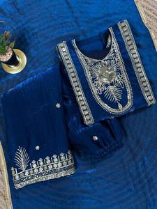 Ensemble Salwar Kameez en soie brodée bleue pour filles, vêtements ethniques pour enfants, costume Sharara, dupatta, tenue de fête, robe indienne pakistanaise - Product Image 5