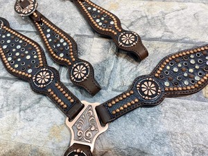 Best Quality Genuine Leather Western Saddle Horse Tack <b>Set</b> with <b>Beaded</b> Headstall Buckle Closure Kaamkaaj Model KKJ01 for Riding - Product Image 2