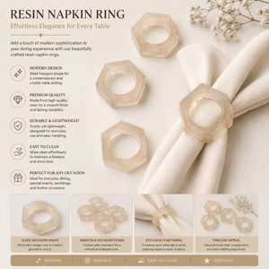 Anillos de servilleta de resina con aspecto de piedra moderna, anillos decorativos de 4.5 cm de ancho, juego de decoración para mesa de boda, anillos duraderos para el hogar, hotel, restaurante y fiestas. - Product Image 3