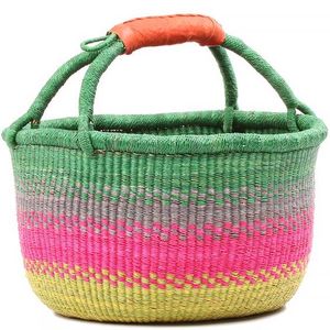 Cesta de mimbre de algas marinas sostenible multicolor (verde, rosa, amarillo) con asa de cuero para compras al por mayor - Product Image 3