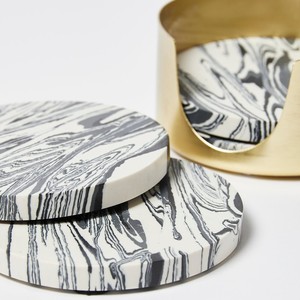 Premium Marble Pattern Engineered Stone <b>Coaster</b> <b>Set</b> with Gold Holder Decorative Coffee Tea Cup <b>Coasters</b> Gift <b>Set</b> - Product Image 4