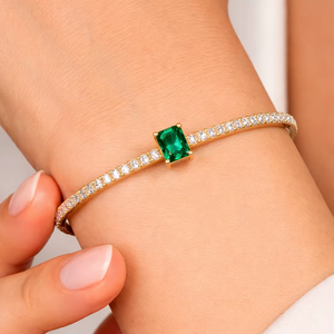 Gold Plated 925 Sterling <b>Silver</b> Emerald Cut Octagon CZ <b>Cuff</b> <b>Bracelet</b> Dainty Open Band Jewelry - Product Image 1