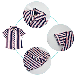 Camisa de Verano <span class=keywords><strong>a</strong></span> Rayas para Niños, Fabricada en Fábrica, Camisa de Algodón de Manga Corta con Botones, Proveedor de Camisas para Niños al por Mayor, OEM Personalizado - Product Image 3
