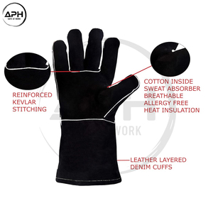 Guantes de Soldadura de Cuero Vacuno Negro, Resistentes al Calor y a las Llamas, con Puño Largo y Costuras Reforzadas, para Trabajo - Product Image 4