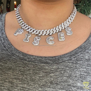 Collar con Colgante de Letra Inicial Personalizada, Diamantes Cultivados en Laboratorio, Cadena Cubana, Joyería Hip Hop, Regalo - Product Image 6