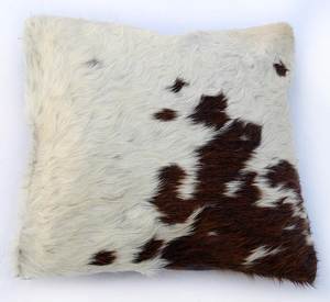 Square Cowhide Pillow 24x24in Brown and White Fur Home Decor - Product Image 4