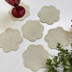 Handmade Beaded <b>Coasters</b> - Scalloped Light Cream <b>Drink</b> <b>Coasters</b>, Set of 6 - Product Image 4
