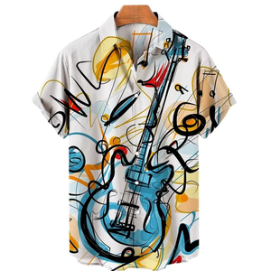Camisa Hawaiana Casual de Manga Corta con Estampado Musical para Hombre, Talla Grande, Venta Directa, Playa, Verano - Product Image 1