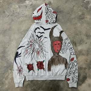 Sudadera con Capucha Negra Extra Grande para Hombre, Estilo Urbano, Diseño de Calavera de Conejo Dibujada a Mano, Estilo Graffiti, Ropa Casual de Otoño - Product Image 5
