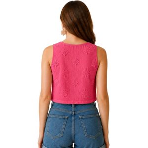Top Corto Rosa con Bordado Floral para Mujer, Chaleco de Verano sin Mangas de Algodón, Logotipo Personalizado, Moda Casual Urbana - Product Image 2