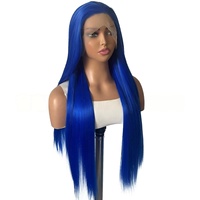 Wig Rambut Sintetis Factory Blue 13x4 Lace Front Silky Straight, Dapat Disesuaikan, Halloween, Hairline Pre-plucked, Kemasan Dapat Disesuaikan