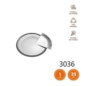 Plateau en papier argenté jetable PLATO DE PAPEL Plata pour servir des aliments, assiettes jetables écologiques et élégantes - Product Image 3