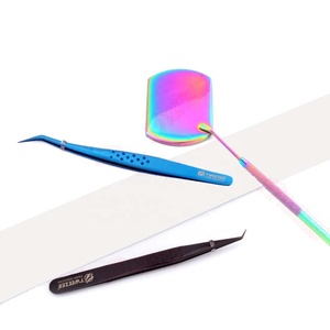 Pinzas de Color de extensión de pestañas postizas de alta precisión Stock al por mayor de acero inoxidable con colores personalizados plateados brillantes - Product Image 4