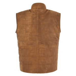 Chaleco acolchado de cuero genuino Napa Buff para hombre, negro, sin mangas, con cuello alto y cremallera, marca privada. - Product Image 3
