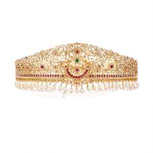 Peacock Style Ottiyanam with American Diamonds and Pearl Hangings - Product Image 2