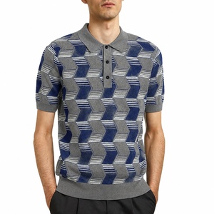 Chemise à manches courtes en tricot pour homme, motif à pois, coupe décontractée, 100% coton, infroissable, imprimé numérique, bleu-gris - Product Image 2
