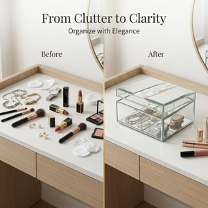 Luxury White <b>Mirrored</b> Glass Storage Box with Pearl Accent Lid |Premium Decorative Jewelry Organizer Case for <b>Vanity</b> Makeup Decor - Product Image 5