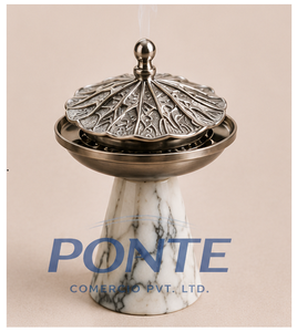 Luxury Hand-Carved Marble Incense Burner With Antique Metal Lid <b>Decorative</b> Bakhoor Holder For Home Fragrance & Spiritual - Product Image 1