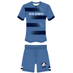 Ensemble short et maillot de rugby bleu marine en acier, manches courtes, col rond, uniforme d'équipe rayé, personnalisable, respirant, pour l'entraînement et la performance - Product Image 1