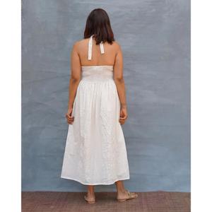 Vestido de Verano Boho para Mujer, Blanco, Cuello en V, Mini, Tejido, con Cinturón, Sin Mangas, con Mangas Abullonadas, Elegante, Casual, de Algodón, Largo - Product Image 5